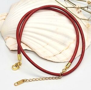 Genuine Red Italian Leather 14K Gold Plated Necklace Cord Contemporary jewelry